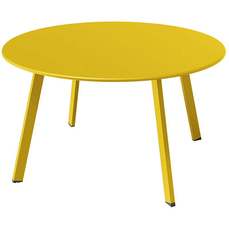 Round Coffee Table, Round Metal Side Table, Weather Resistant, Garden Table for Living Room, Hallway, Bedroom, Garden, Terrace, Balcony(Yellow)