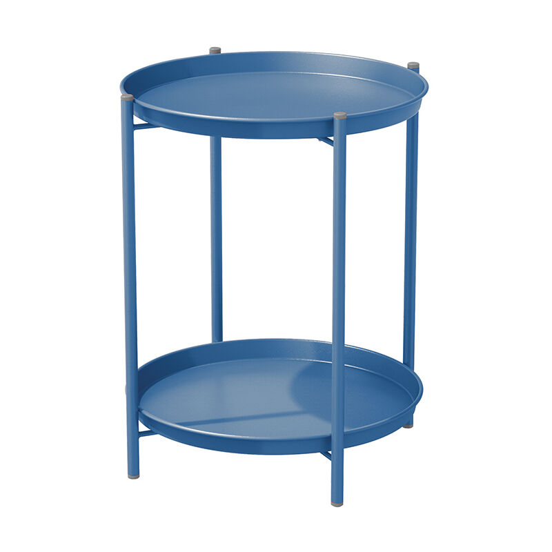 Side Table 2-Tier, Metal Small Coffee Table, Weather Resistant, Round End Table for Patio, Outdoor, Living Room, Bedroom (Peacock Blue) - Grand Patio