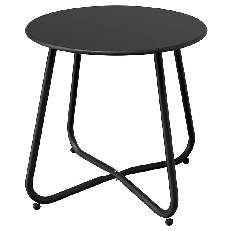 Side Table, Round Metal End Table, Lightweight, Weather Resistant, Snack Table for Indoor, Garden (Black) - Grand Patio