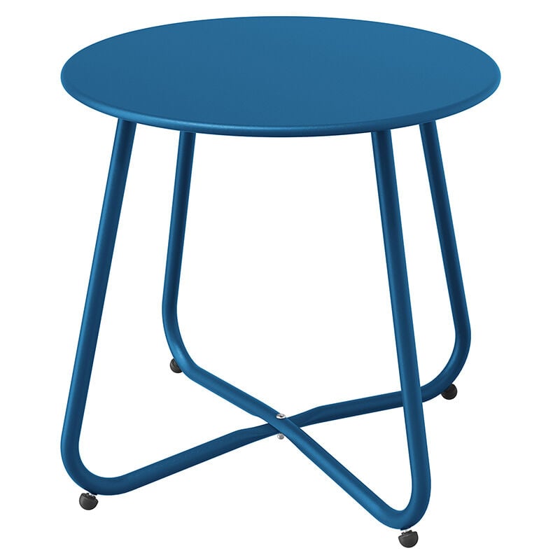 Side Table, Round Metal End Table, Lightweight, Weather Resistant, Snack Table for Indoor, Garden (Peacock Blue) - Grand Patio