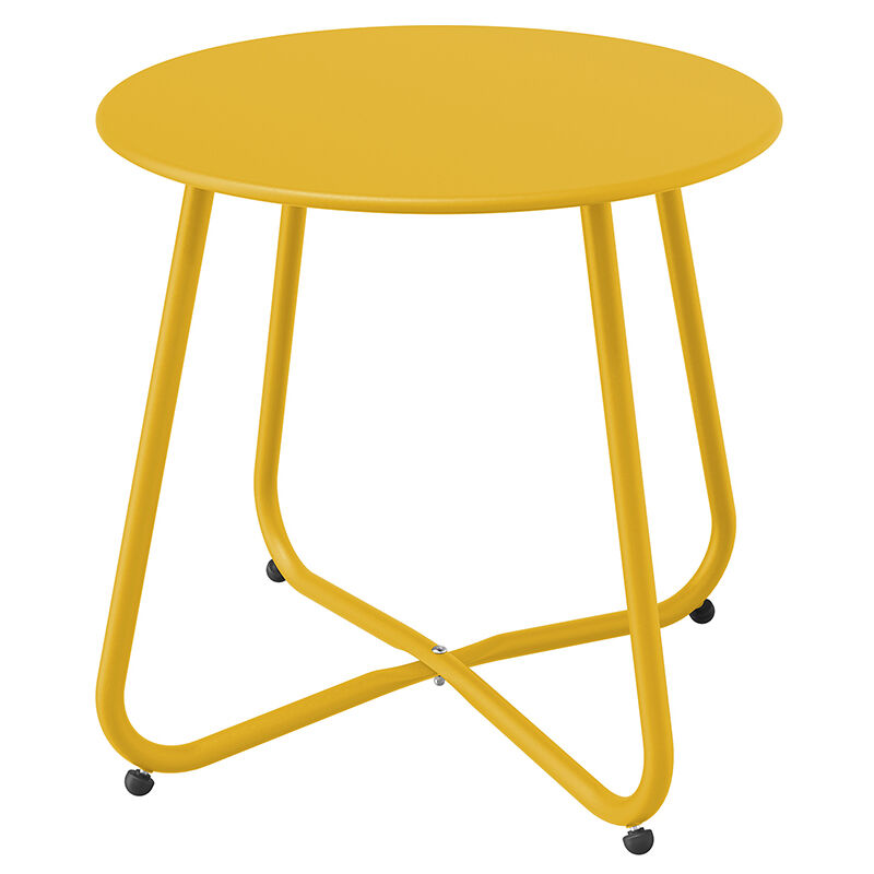 Side Table, Round Metal End Table, Lightweight, Weather Resistant, Snack Table for Indoor, Garden (Yellow) - Grand Patio