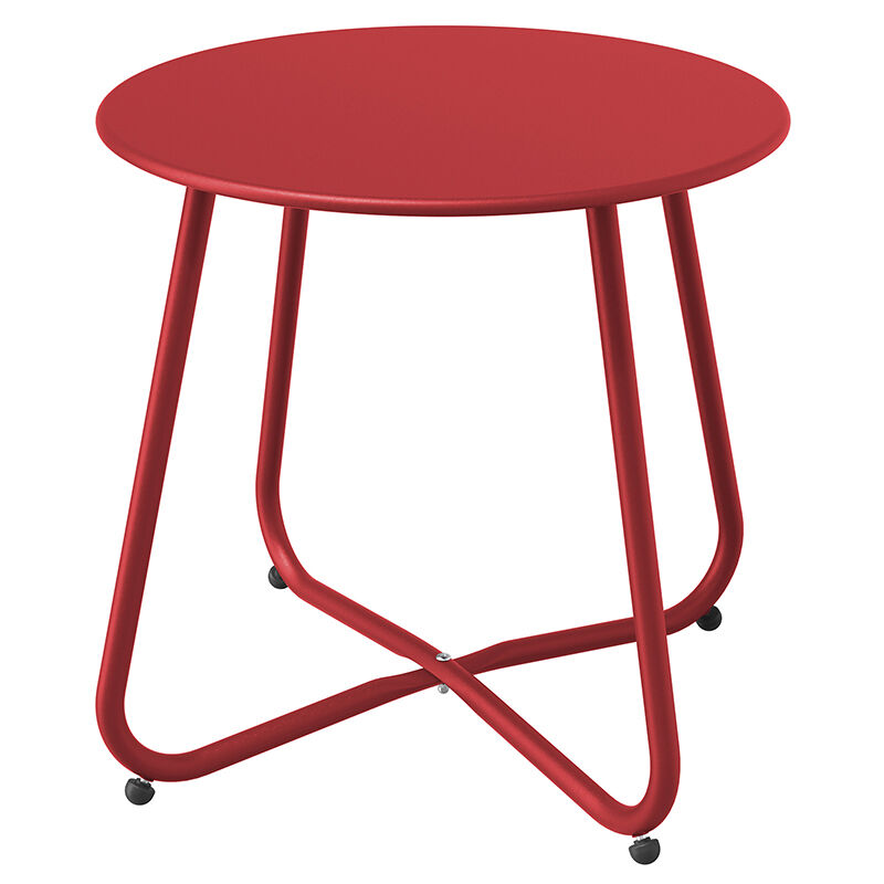 Side Table, Round Metal End Table, Lightweight, Weather Resistant, Snack Table for Indoor, Garden (Red) - Grand Patio