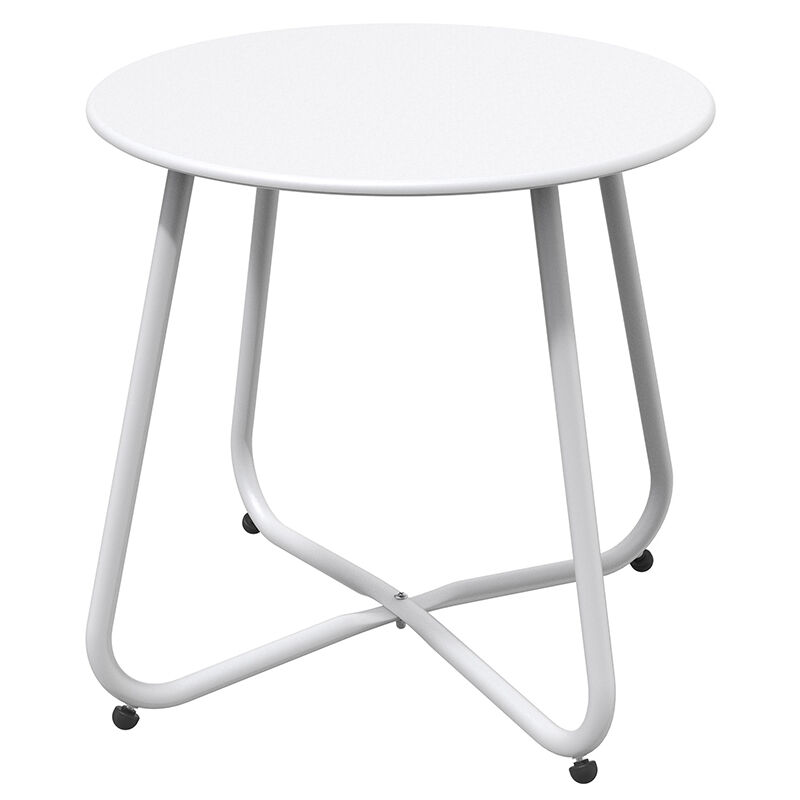 Side Table, Round Metal End Table, Lightweight, Weather Resistant, Snack Table for Indoor, Garden (White) - Grand Patio