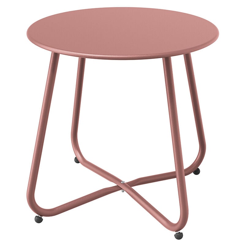 Table d'Appoint, table d'extrémité ronde en métal, légère, résistante aux intempéries, Table à goûter pour l'intérieur, le jardin (aube rose) - Grand