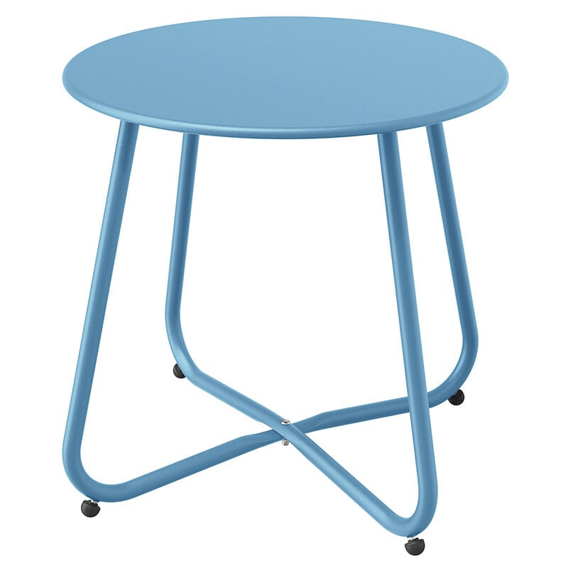 Table d'Appoint, table d'extrémité ronde en métal, légère, résistante aux intempéries, Table à goûter pour l'intérieur, le jardin (bleu) - Grand Patio