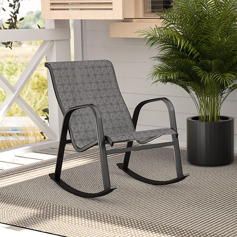 Grand Patio - Textilene Rocking Chair, Patio Rocker Seating, Weather Resistant, Lightweight, Relax Armchair for Indoor, Outdoor (Black & Grey Plaid,