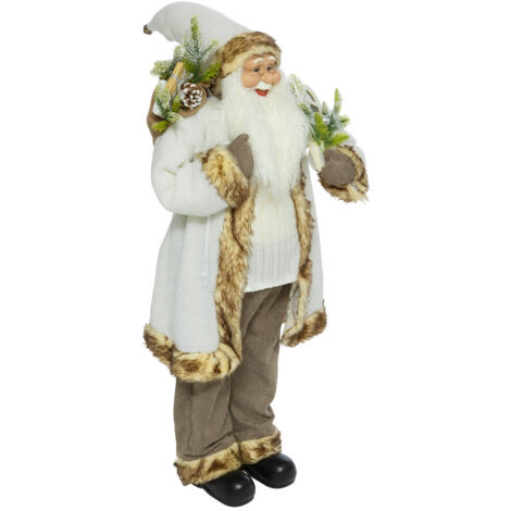 Grand Père Noël en fourrure sherpa blanche et beige H 120 cm - Feeric Christmas