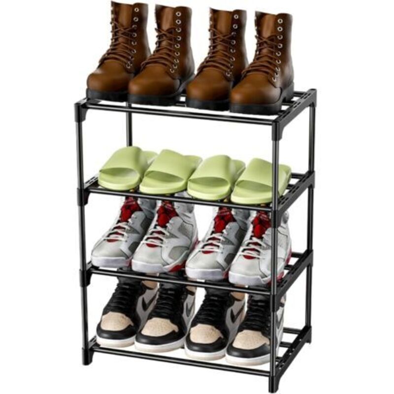 LaBlanc - Étagère à Chaussures 4 Niveaux, Empilable Meuble Chaussure en Métal, Meuble de Rangement Chaussure pour 8 Paires, Porte Chaussures pour