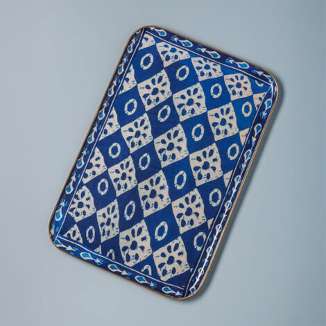 Grand plateau Bangalore fer bleu 32x50cm