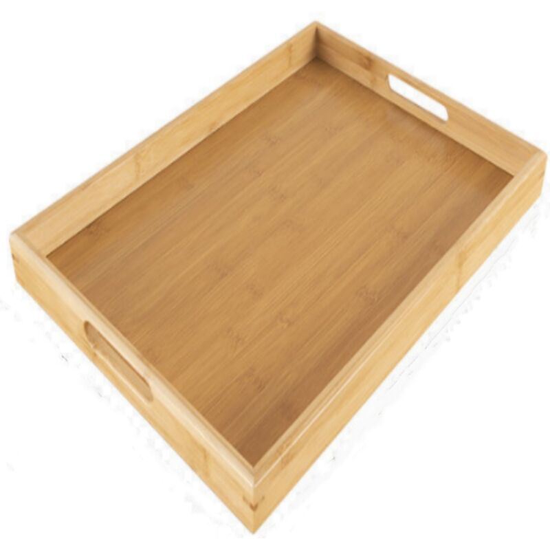 Grand plateau de service en bambou avec poignées plates, réutilisable, pour cuisine et service – format 35 × 22 cm