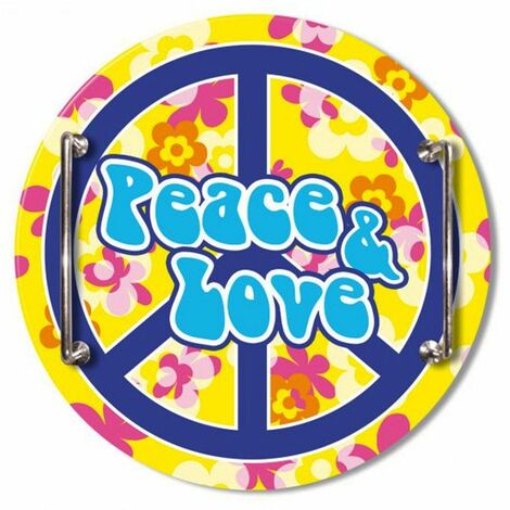 Grand plateau rond en verre jaune Peace and Love