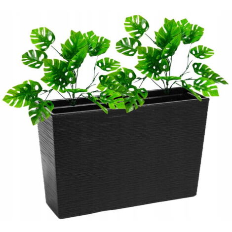 Grand pot de fleurs oblong, en forme de ciseau, 19x56x36,5cm, Support de fleurs noir + Insert Verveine
