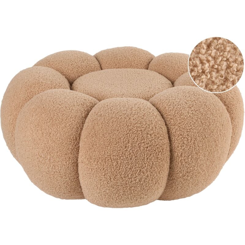 Grand Pouf Moderne Siège d'Appoint Salon Chambre à Coucher Tissu Bouclé Marron Clair Beaufort