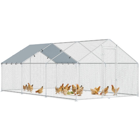 Grand poulailler extérieur acier galvanisé 5,1x3x1,9 m (15,3 m²), couverture tissu Oxford, serrure, argent
