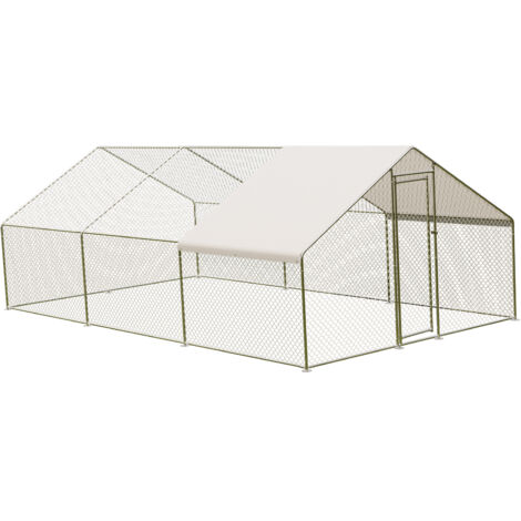 Grand Poulailler Métallique en Acier Galvanisé, Toit Imperméable, Anti-UV, Parc Grillagé Portable pour Poules Lapins 3x6x2m, Argenté