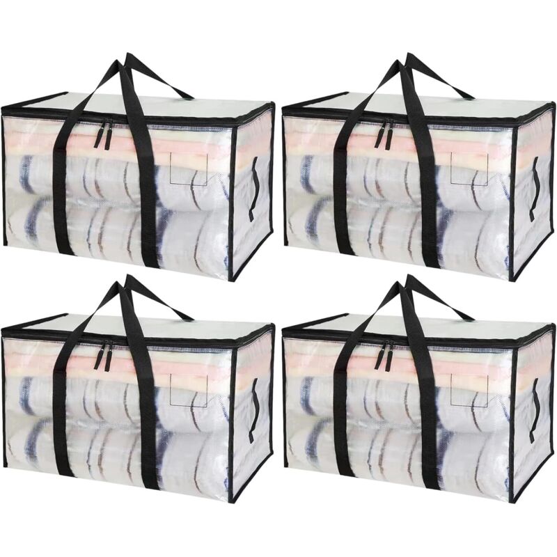 Grand Rangement Vetement 90L, 4 Pièces Boîte de Déménagement Transparente, Sac Rangement Vetement, sac rangement couette, Housse Vetement avec