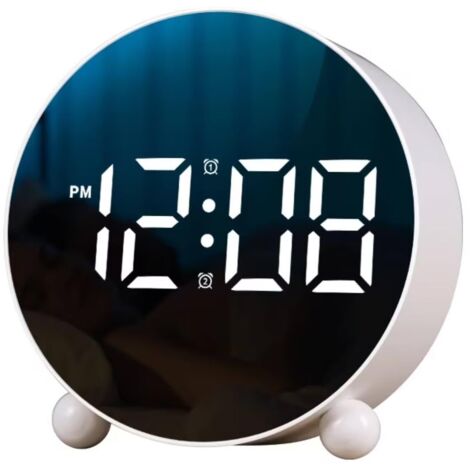 Grand réveil numérique LED avec écran couleur incurvé, 2 alarmes et répétition, alarme forte pour les enfants qui dorment lourdement, alimentation par USB, 12/24 heures