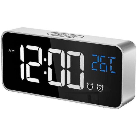 Grand réveil numérique pour personnes malvoyantes - Horloge électrique grand format pour chambre à coucher, affichage des chiffres géants, luminosité entièrement réglable, ports USB.