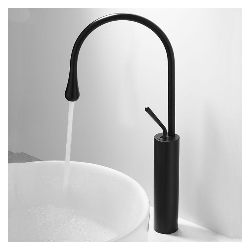 Grand robinet mitigeur noir à levier unique pour lavabo de salle de bain avec rotation à 360 degrés