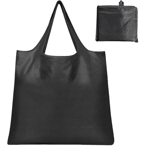 Grand sac de courses pliable et réutilisable. Sac fourre-tout en nylon, imperméable et lavable (noir).