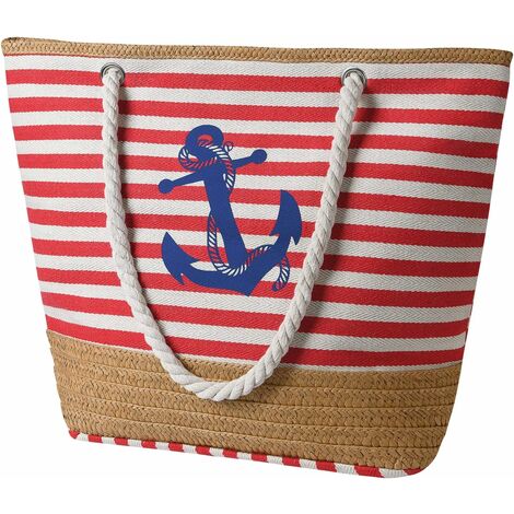 Grand Sac de Plage avec Fermeture Éclair et Poche Intérieure Sac de Plage Imperméable, Sac Cabas Shopper pour Femme, Sac Bandoulière Shopping Bag - Rouge