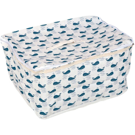 Grand sac de rangement en coton et lin pour vêtements, linge de lit et couvertures (motif baleine)
