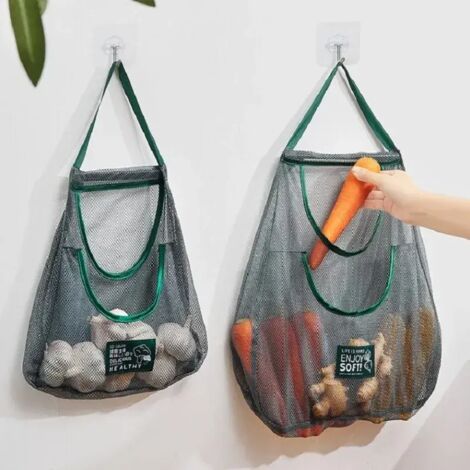 (Grand sac individuel, 1 pièce) Sac de rangement suspendu réutilisable en filet pour la cuisine, filet à fruits et légumes pour gingembre, ail, pommes de terre, oignons, organisateur de produits frais