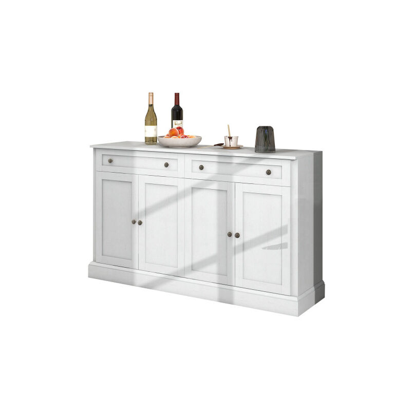 Grand sideboard avec 4 portes et 2 tiroirs, meuble buffet moderne pour la salle à manger et le salon, 150 x 40 x 86 cm (L/L/H) - (Blanc antique)