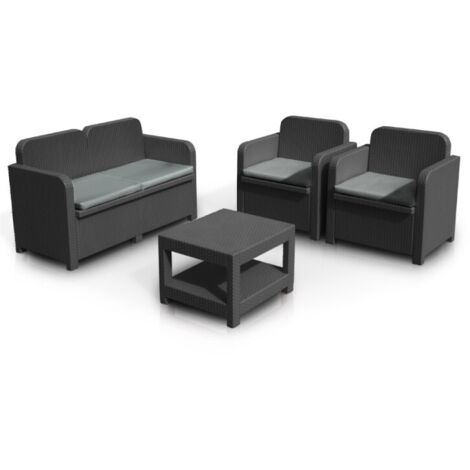 Grand Soleil Sorrento  4-sitzer Gartenlounge Poly Rattan - Schwarz