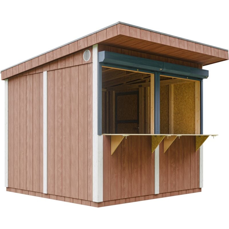 Timbela - Grand stand marché avec comptoir 5,9 m2 - H240x248x305 cm - Bar jardin, kiosque extérieur - lp Smartside M950-REDWOOD red