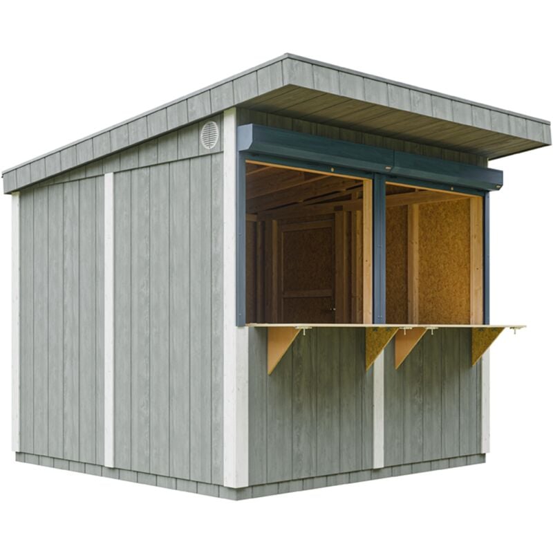 Grand stand marché avec comptoir 5,9 m2 - H240x248x305 cm - Bar jardin, kiosque extérieur - LP Smartside Timbela M950-CAVERN STEEL