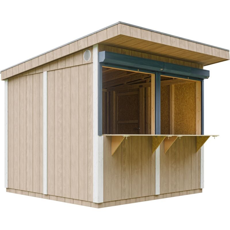 Grand stand marché avec comptoir 5,9 m2 - H240x248x305 cm - Bar jardin, kiosque extérieur - LP Smartside Timbela M950-TERRA BROWN