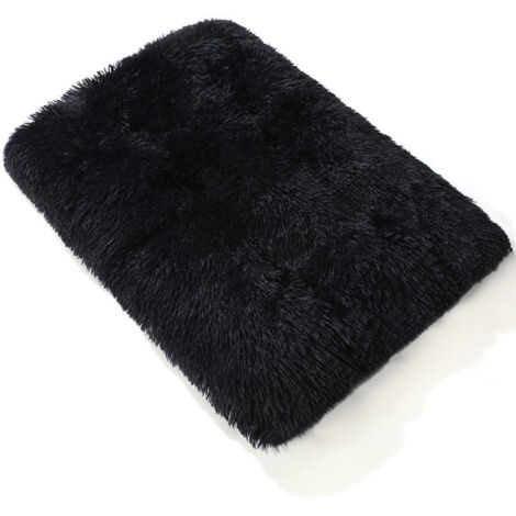 Grand tapis de couchage/cage pour chien, luxueux et lavable en peluche, moelleux et doux, antidérapant, convient aux chiens de très grande, moyenne et petite taille, XXL - 110 × 75 cm - Noir