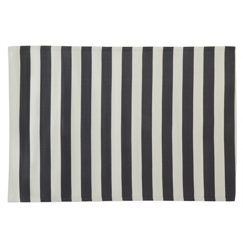 Aubry Gaspard - Grand tapis d'extérieur en polypropylène 160 x 230 cm Rayures - Noir - Noir