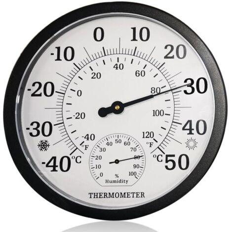 Grand thermomètre 2 en 1 pour l'intérieur et extérieur - Analogique - 25,4 cm - Avec hygromètre