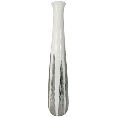 Grand vase blanc et argent avec feuilles