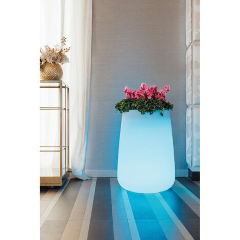 Grand vase lumineux design et moderne, Ø43xH75 cm, en polymère résistant avec LED bleues pour intérieur et extérieur - Fabriqué en Italie - Monacis