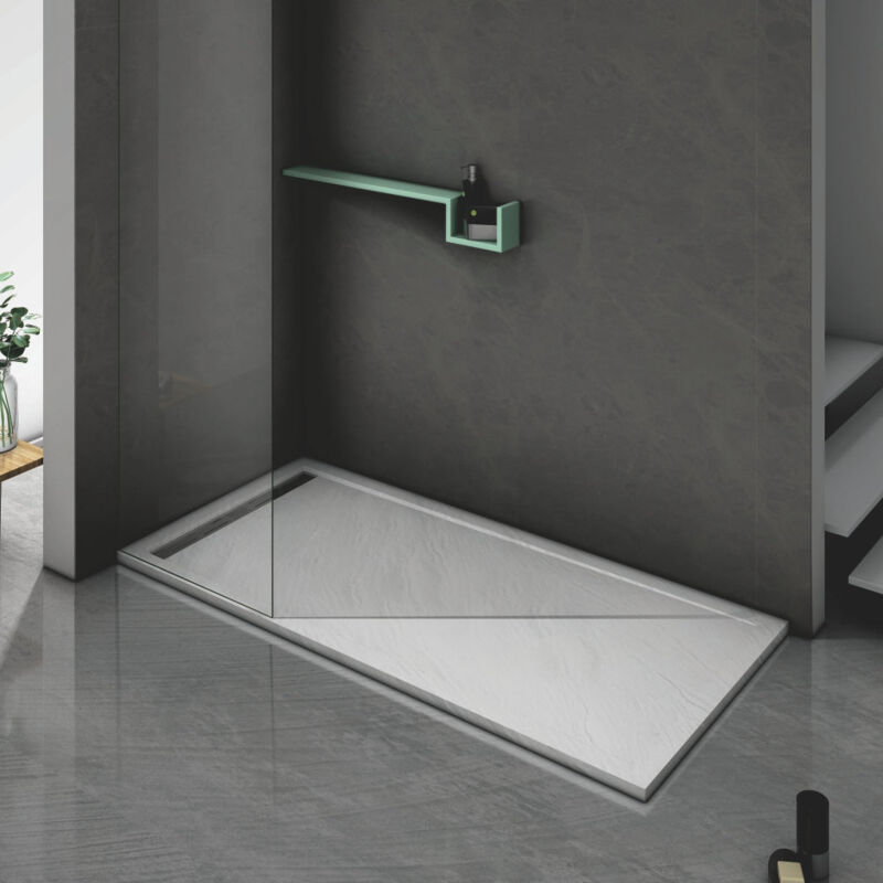 Bac à douche blanc à clôture en résine et 60% charge minérale receveur avec bonde et grille en inox 76x80 - Grand Verre