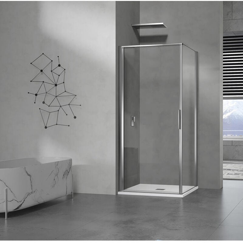 Grand Verre - Cabine de douche à ouverture intérieure et extérieure en verre 6mm transparent profilés en aluminium chromé 76x76