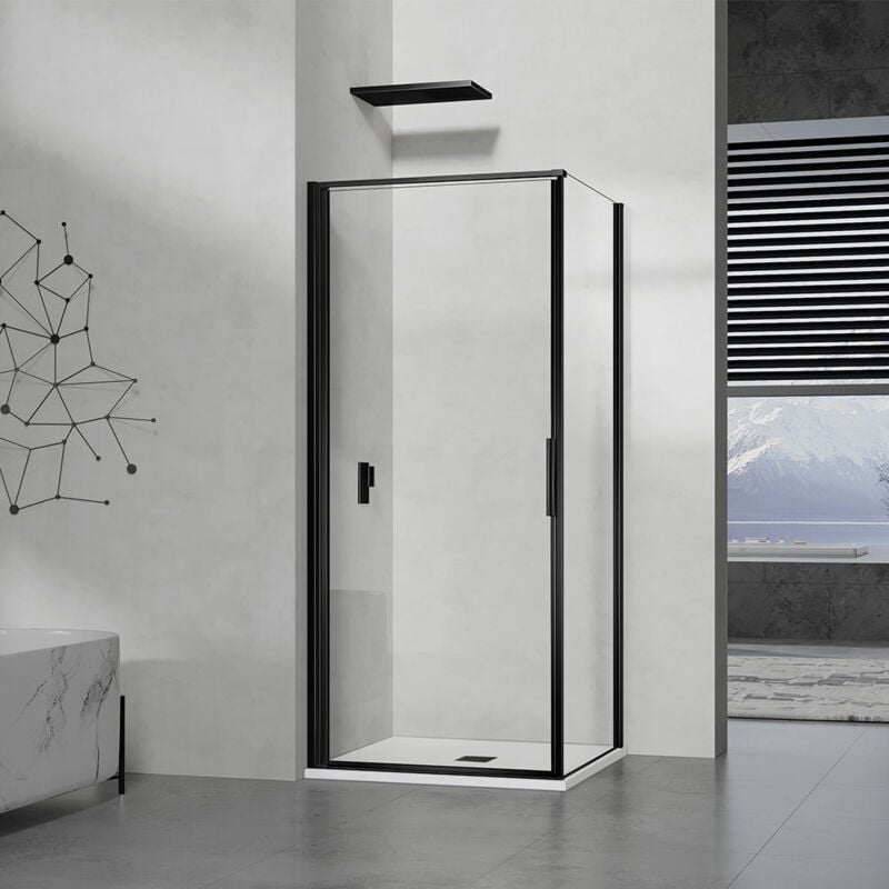 Grand Verre - Cabine de douche à ouverture intérieure et extérieure en verre 6mm transparent profilés en aluminium noir mat 80x80