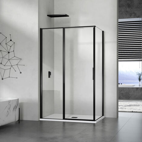 GRAND VERRE Cabine de douche en verre avec profilés en alu noir mat à ouverture pivotante avec partie fixe 100x80