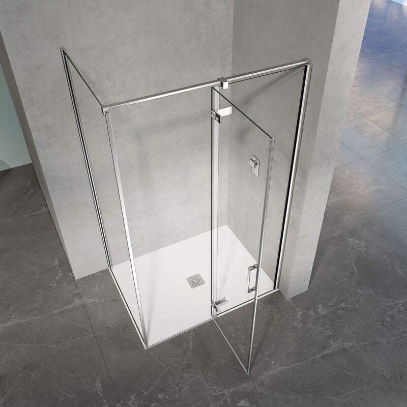 Grand Verre - Cabine de douche en verre et aluminium avec porte pivotante ouvrante vers la droite 110x90x196