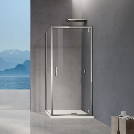 GRAND VERRE Cabine de douche porte pivotante verre transparent et accessoires chromés 76x80x195