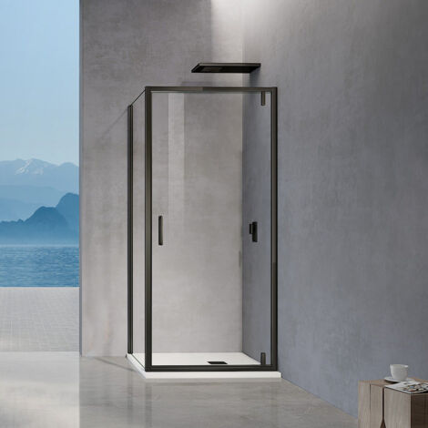 GRAND VERRE Cabine de douche porte pivotante verre transparent et accessoires chromés 90x80x195