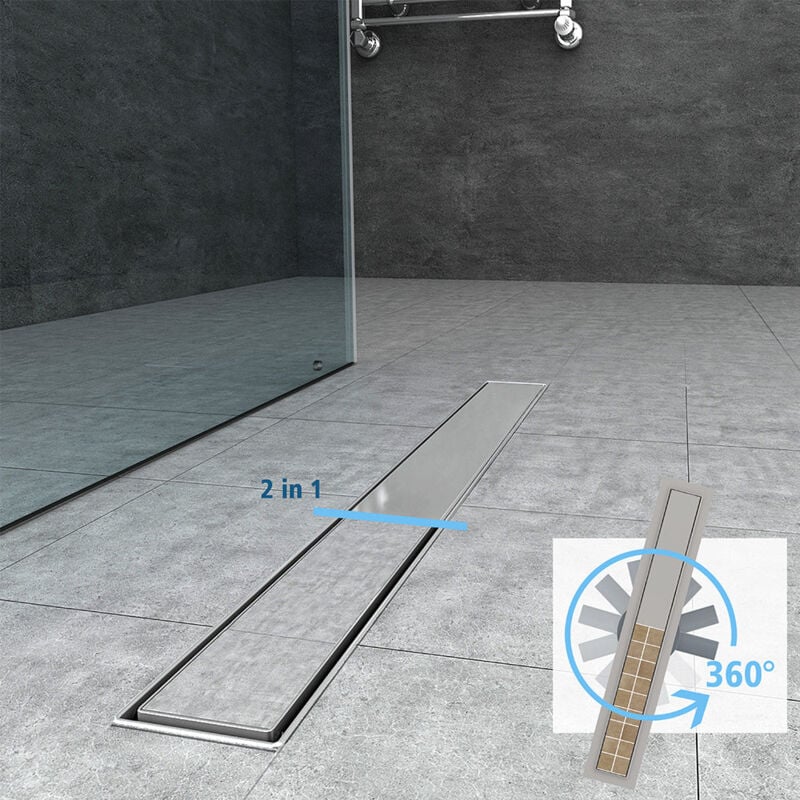Caniveau de douche Siphon largeur 100 cm tournant 360° à carreler pour douche italienne - Grand Verre