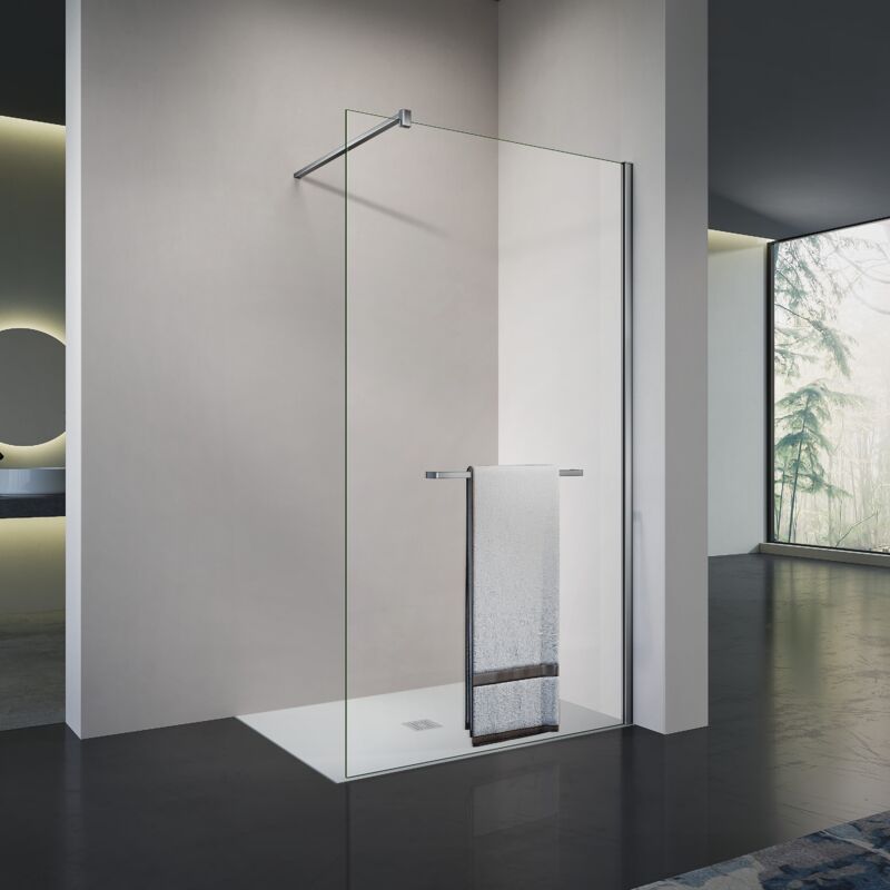 Légance Chromée Écran de douche avec porte-serviette, verre transparent, profilé mural et barre de maintien 100x200 - Grand Verre