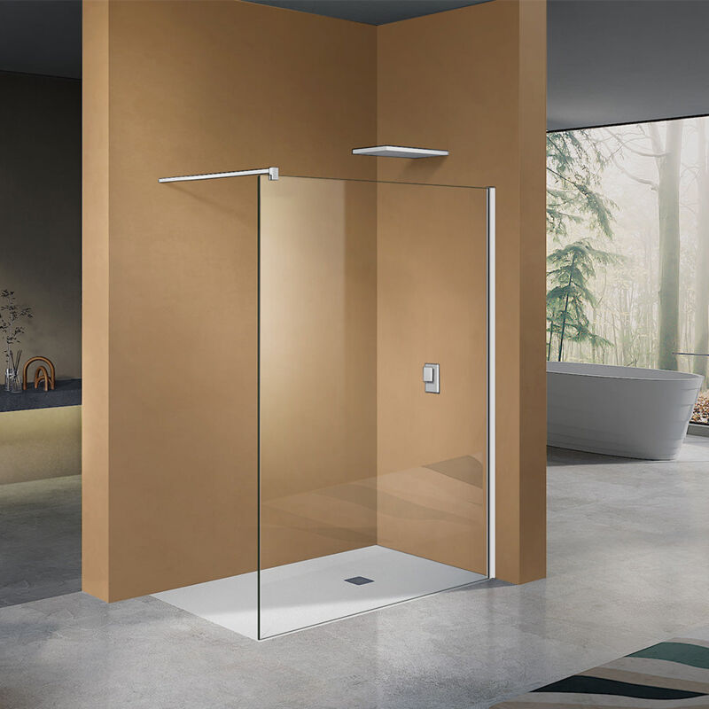 Paroi de douche à l'Italienne 80x200 avec profilé et barre de stabilisation en blanc mat en verre 8mm anti-calcaire - Grand Verre