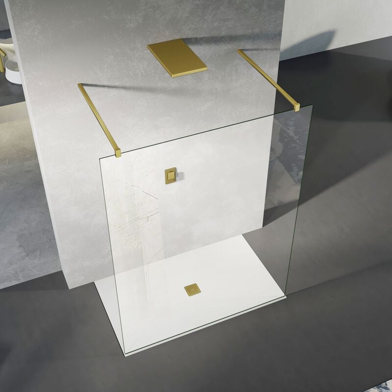 Paroi de douche à l'Italienne avec entrée des deux cotés Paroi de douche avec 2 barres de fixation dorées 90x200 - Grand Verre