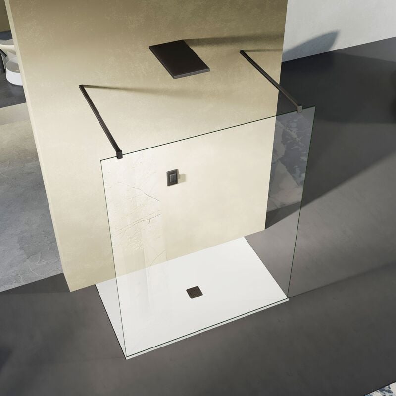 Paroi de douche à l'Italienne avec entrée des deux cotés Paroi de douche avec 2 barres de fixation en noir mat 140x200 - Grand Verre