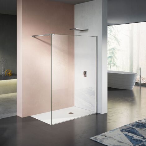 GRAND VERRE Paroi de douche avec barre de stabilisation réglable et profilé mural chromé 140x200
